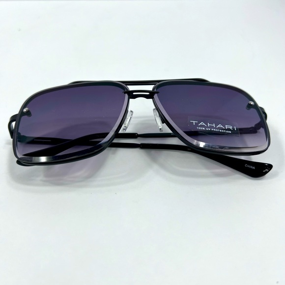 ⭐️TAHARI💯MENS MATT BLACK METAL SUNGLASSES, UNIQUE LENSES & FADING PURPLE COLOR - Picture 14 of 16